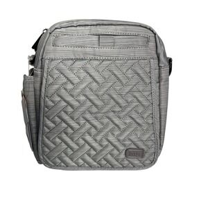 Lug Flapper Crossbody Bag Gray Quilted Basketweave Water Repellent NWT‎ Silver